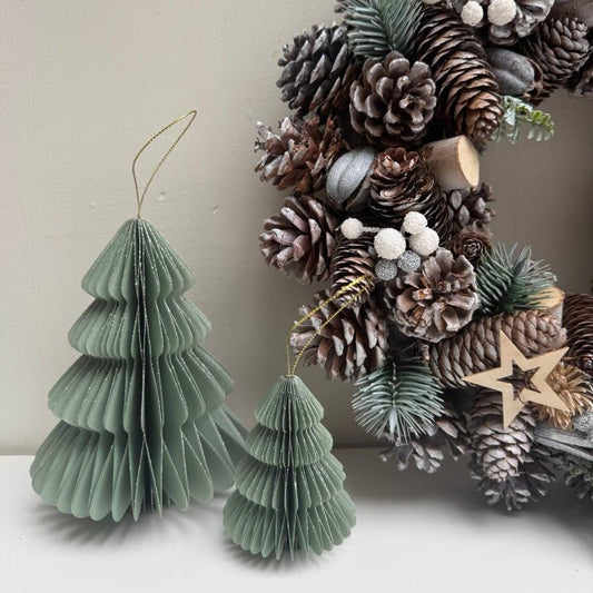 Festive Paper Christmas Tree Decoration Green & Gold - Designs by Inaya