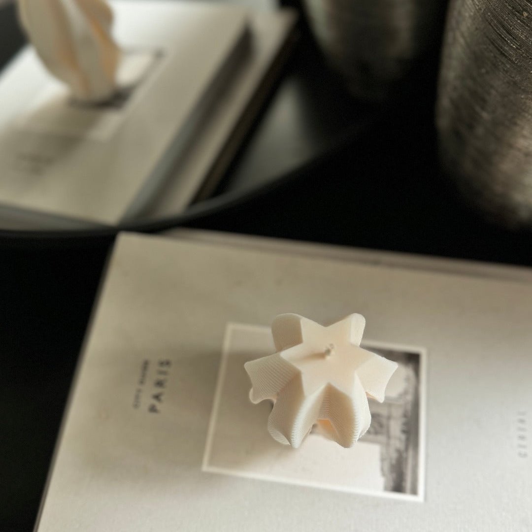 Geo twirl pillar candle sculptural soy wax candle