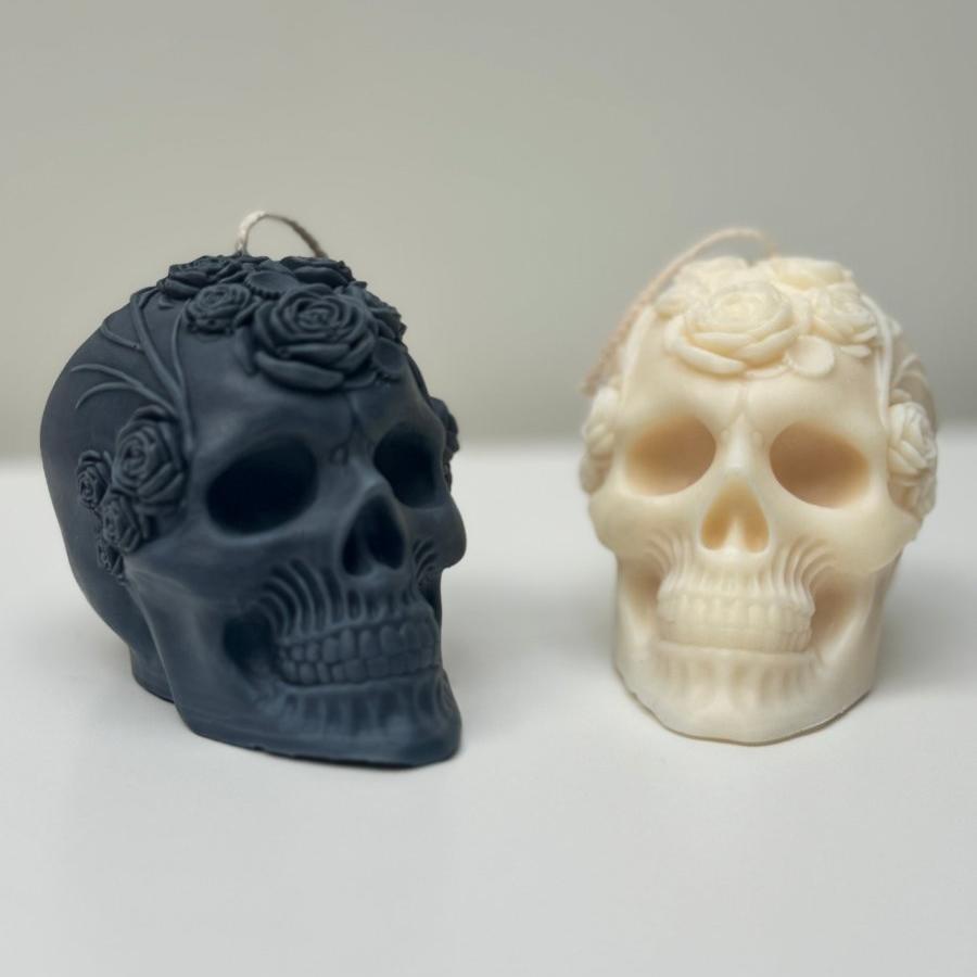 Spooky Halloween Floral Skull Candle Decor Ornaments - Designs by Inaya