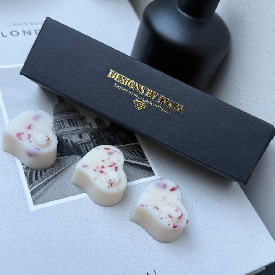 Heart wax melts UK love heart soy wax melts with rose petals - Designs by Inaya