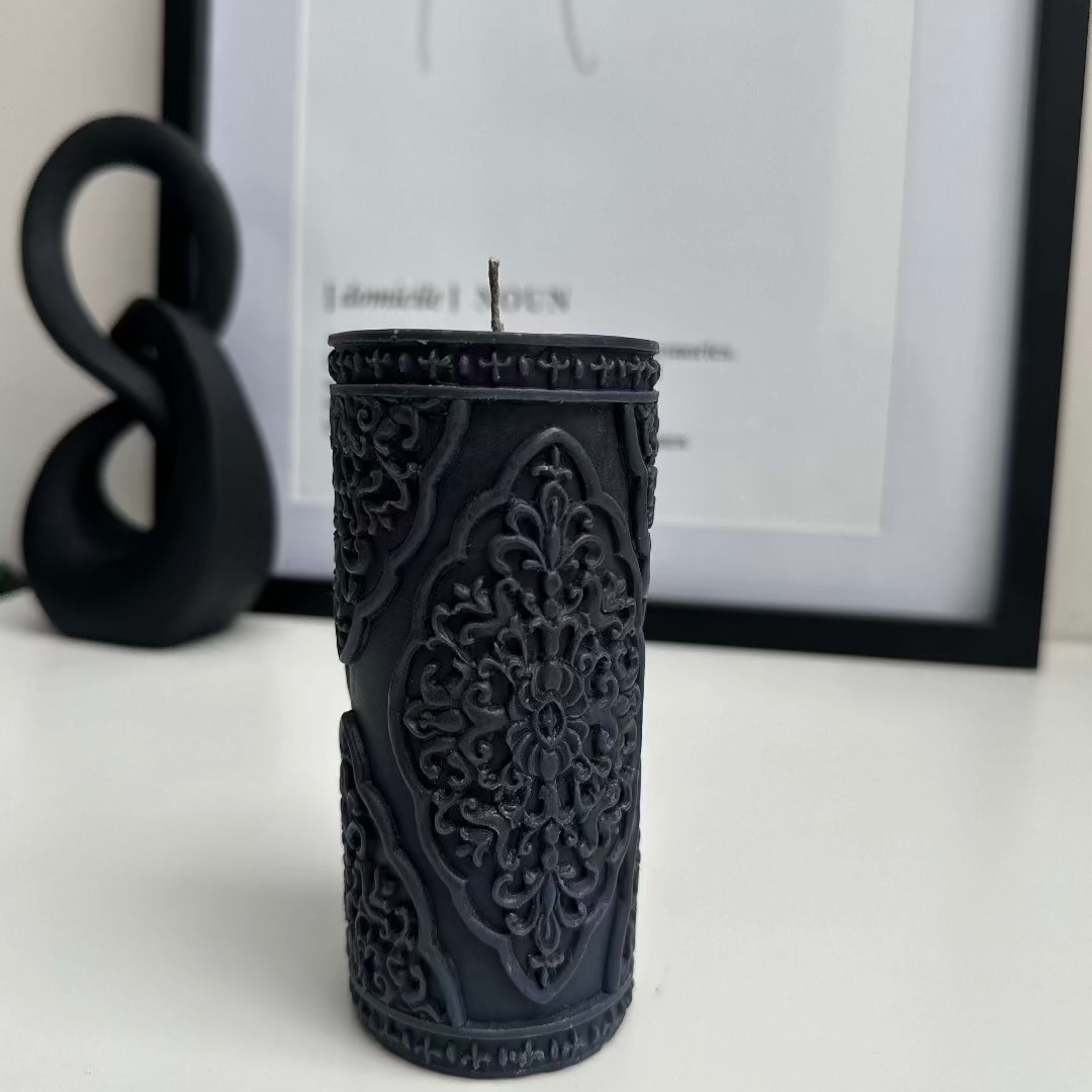 Noor Luxury Pillar black Candle - Designs by Inaya