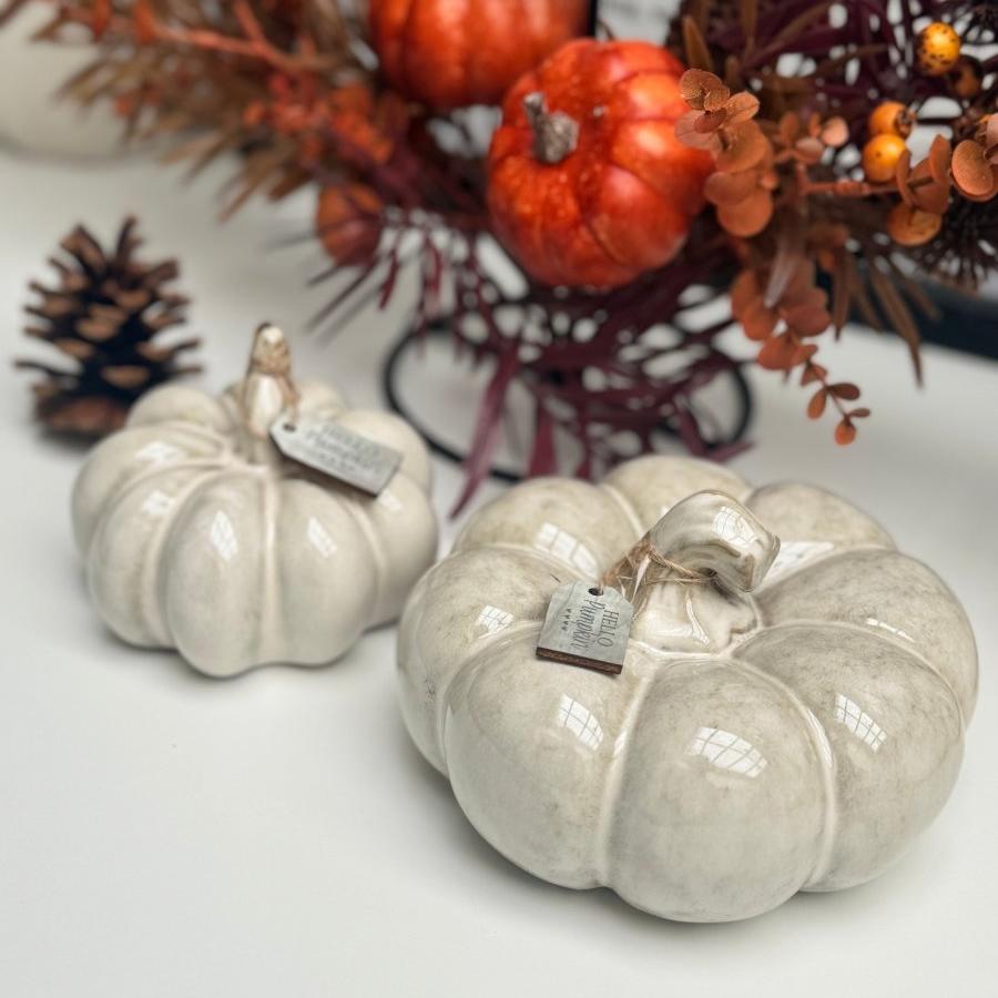 Large Ceramic Pumpkin Ornament with Beautiful Reactive Glaze, With Wooden Tag - Designs by Inaya