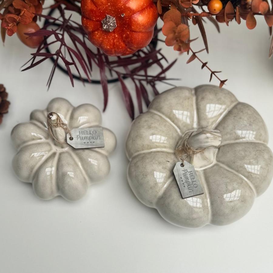 Large Ceramic Pumpkin Ornament with Beautiful Reactive Glaze, With Wooden Tag - Designs by Inaya