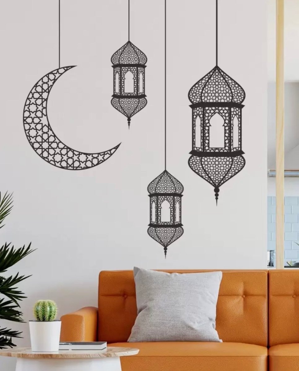 Large Eid Moon & Lantern Decals - Festive Home Decor