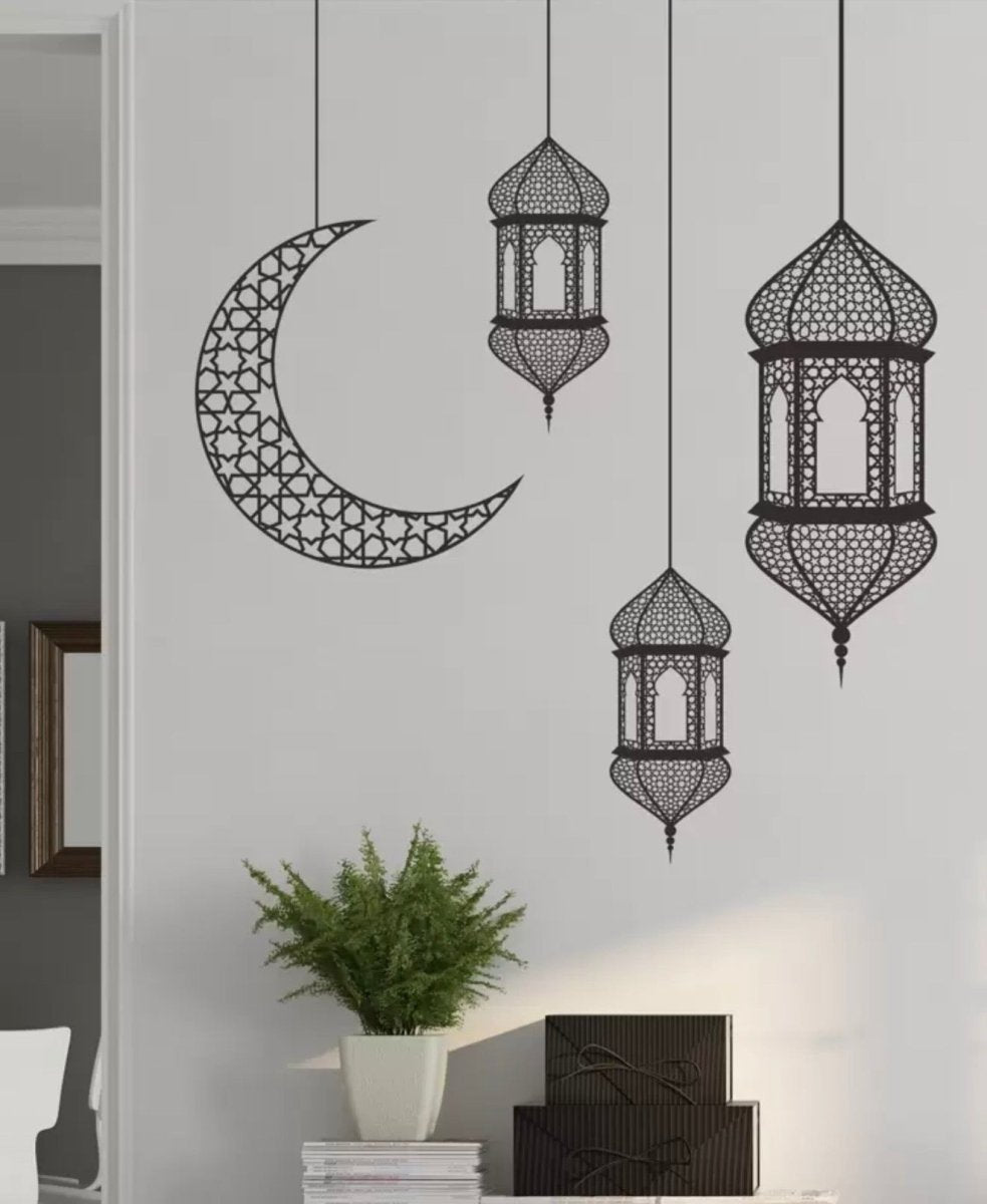 Large Eid Moon & Lantern Decals - Festive Home Decor