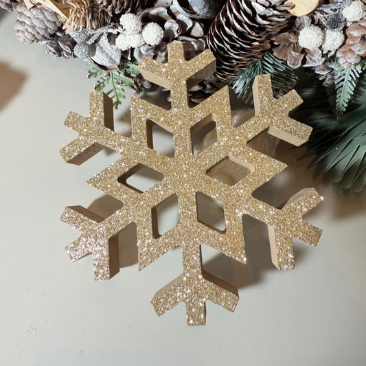 Large Gold Glitter Wooden Snowflake Christmas Decorations - Designs by Inaya