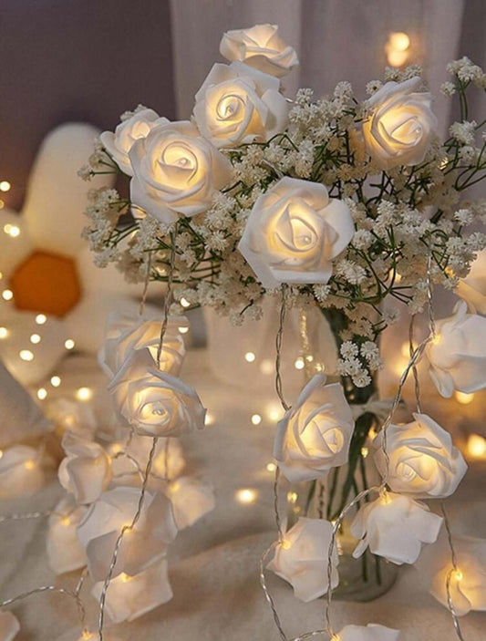 LED White Rose String Lights - Designs by Inaya