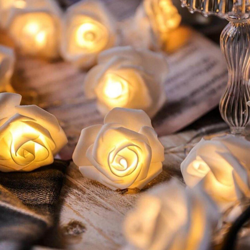 LED White Rose String Lights - Designs by Inaya