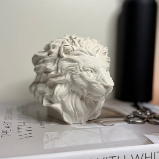 Lion Head Stone Sculpture Statue - Designs by Inaya