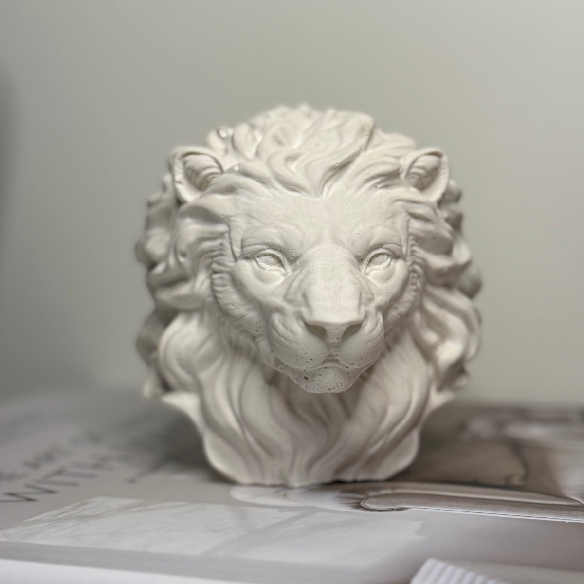 Lion Head Stone Sculpture Statue - Designs by Inaya