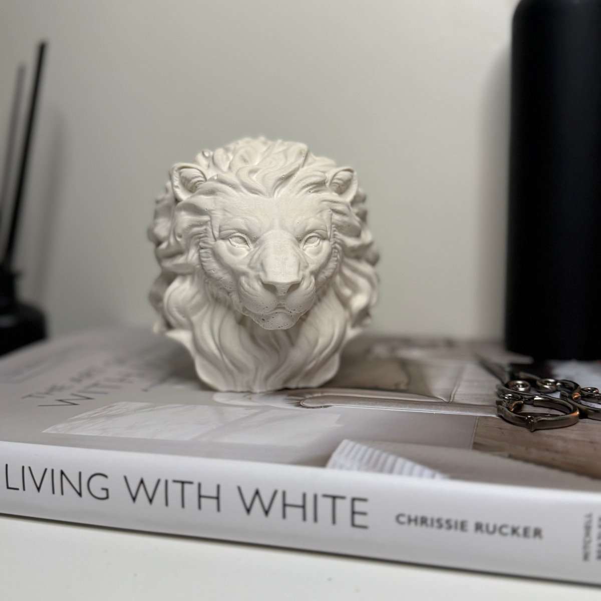 Lion Head Stone Sculpture Statue - Designs by Inaya