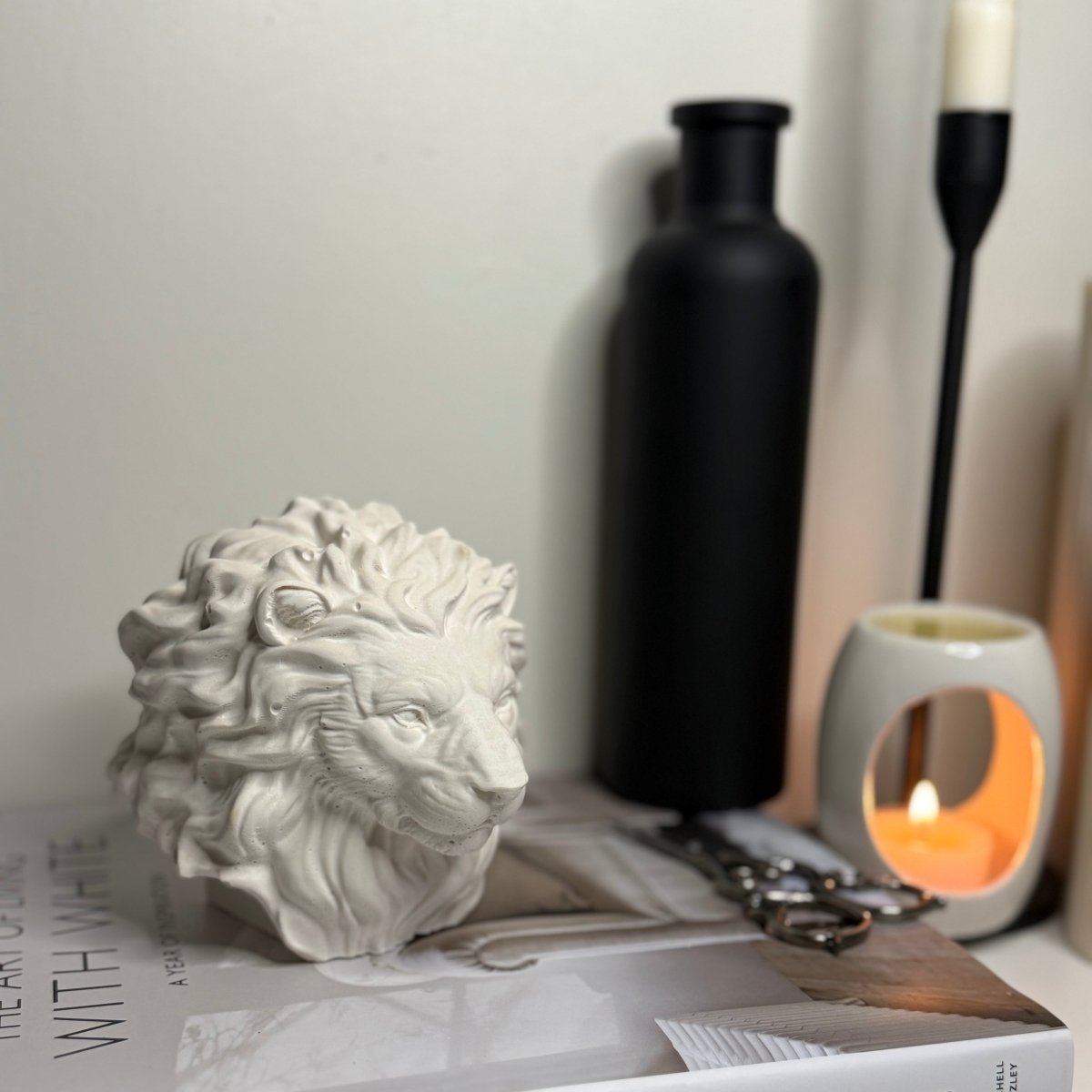 Lion Head Stone Sculpture Statue - Designs by Inaya