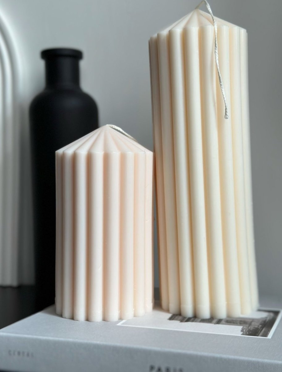 Luxe ribbed pillar candle decorative soy wax candle