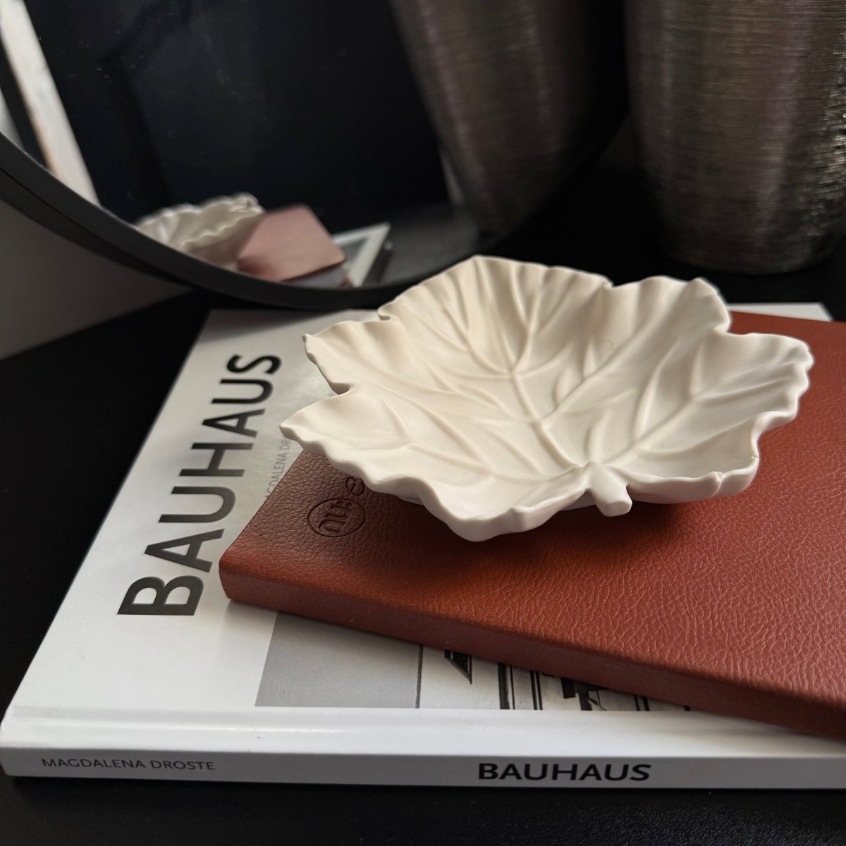 Neutral maple leaf decorative tray for modern autumn home styling