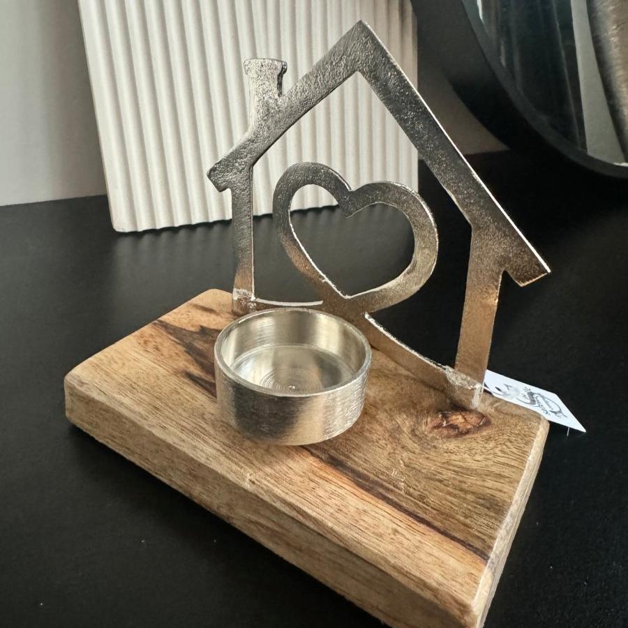 Metal Silver House Tealight Holder - Decorative Wooden Table Ornaments - Designs by Inaya