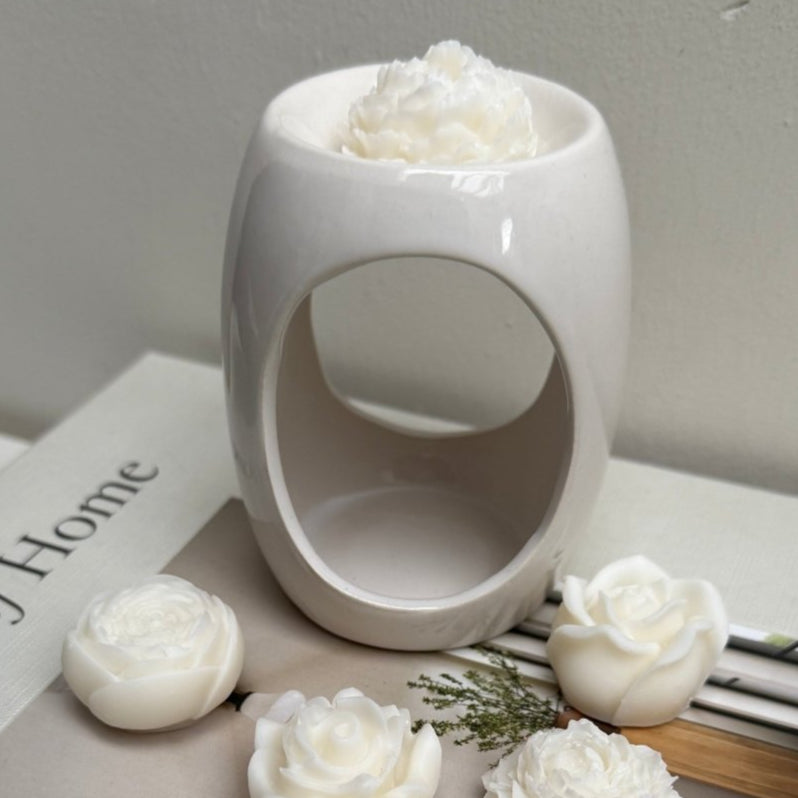 Wax melt burner gift set UK mini ceramic burner with flower soy wax melts- Designs by Inaya