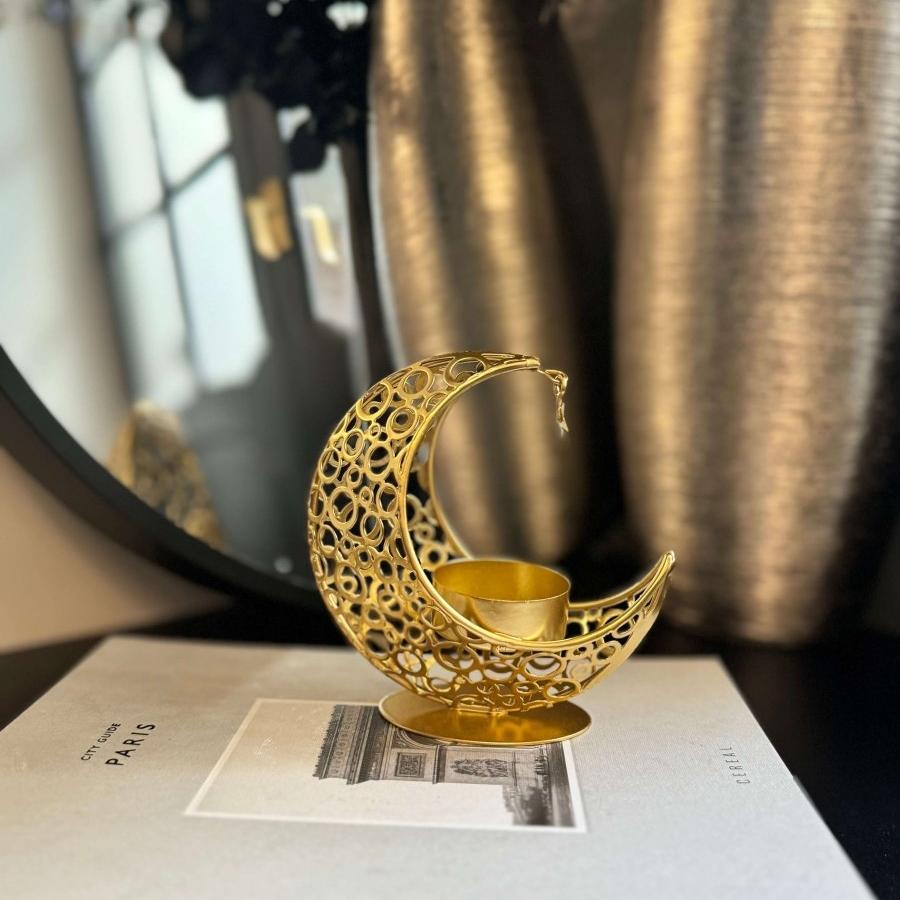 Moon & Star Candle holder | Black | Gold | Eid Decor | Eid Gift - Designs by Inaya