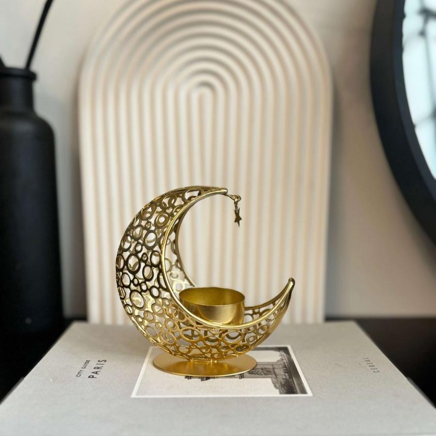 Moon & Star Candle holder | Black | Gold | Eid Decor | Eid Gift - Designs by Inaya