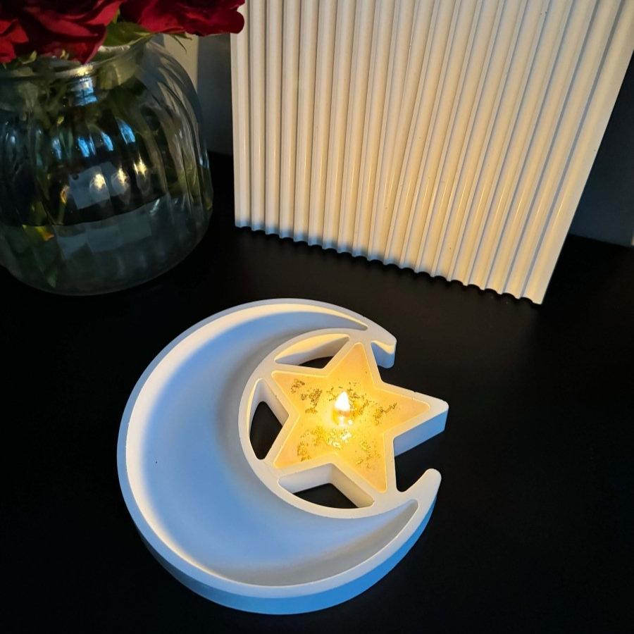 Moon & Star stone Candle tray | Oud - Designs by Inaya