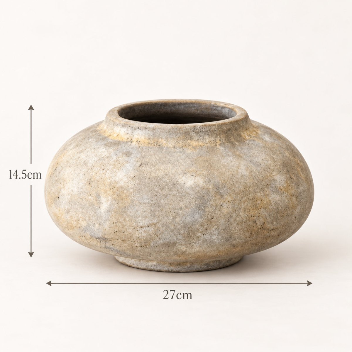 NARA rustic stone vase product dimensions 27cm wide by 14.5cm high