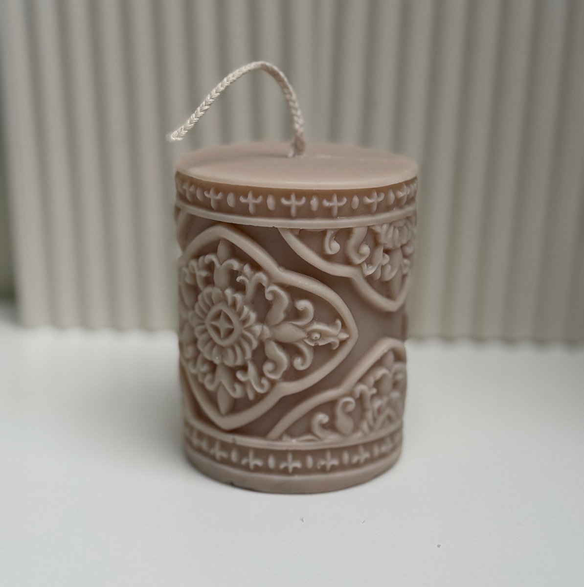 Noor Luxury Pillar Soy Sculpture Candle - Designs by Inaya Velvet Rose & Oud