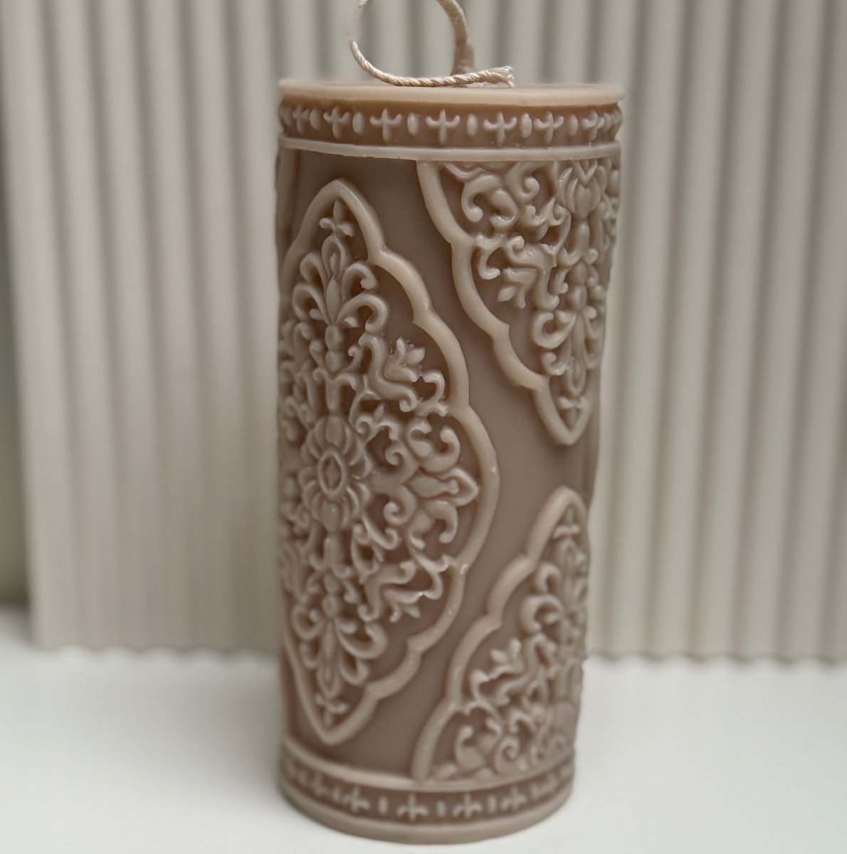 Noor Luxury Pillar Soy Sculpture Candle - Designs by Inaya Velvet Rose & Oud