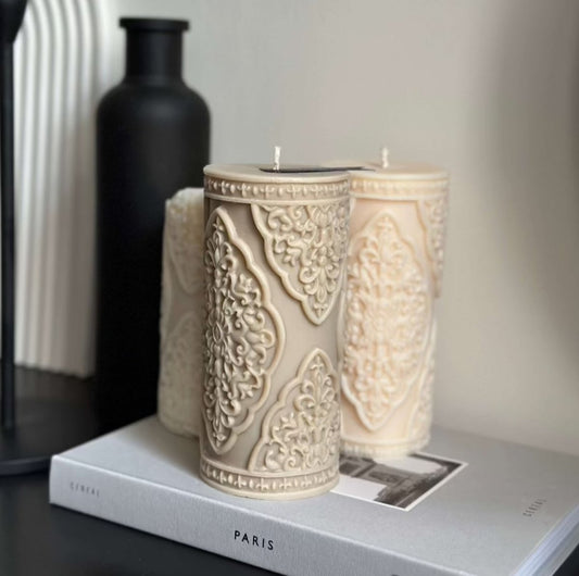 Noor Luxury Pillar Soy Sculpture Candle - Designs by Inaya