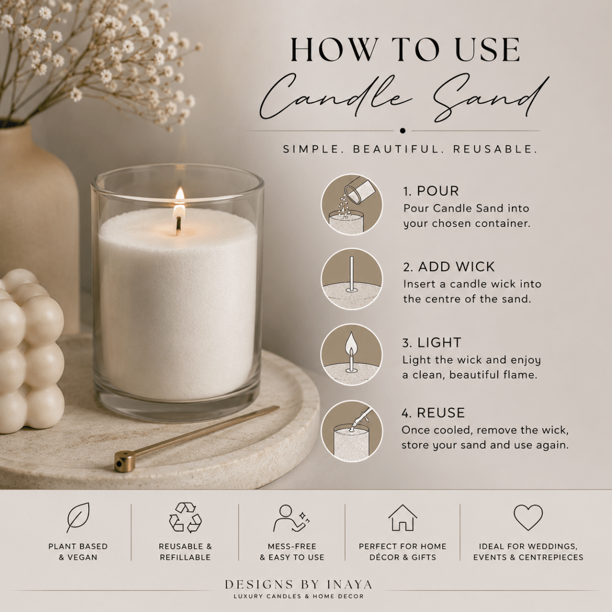 Pearled Candle Sand Wax + Wicks