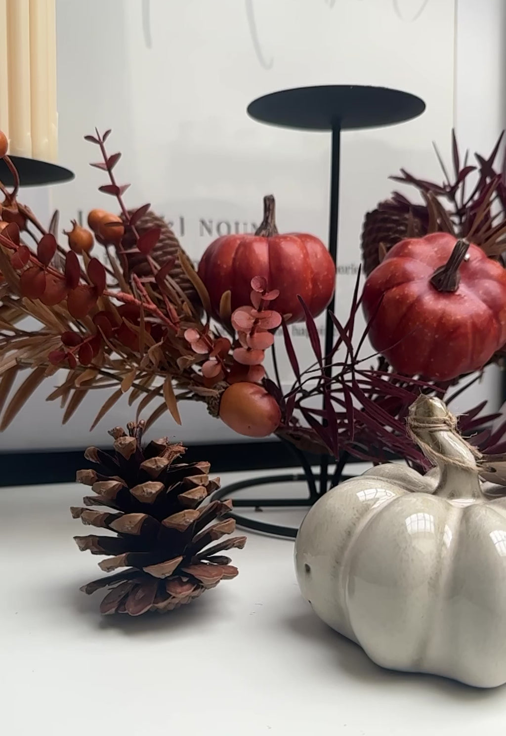 Small Ceramic Pumpkin Ornament with Beautiful Reactive Glaze, With Wooden Tag