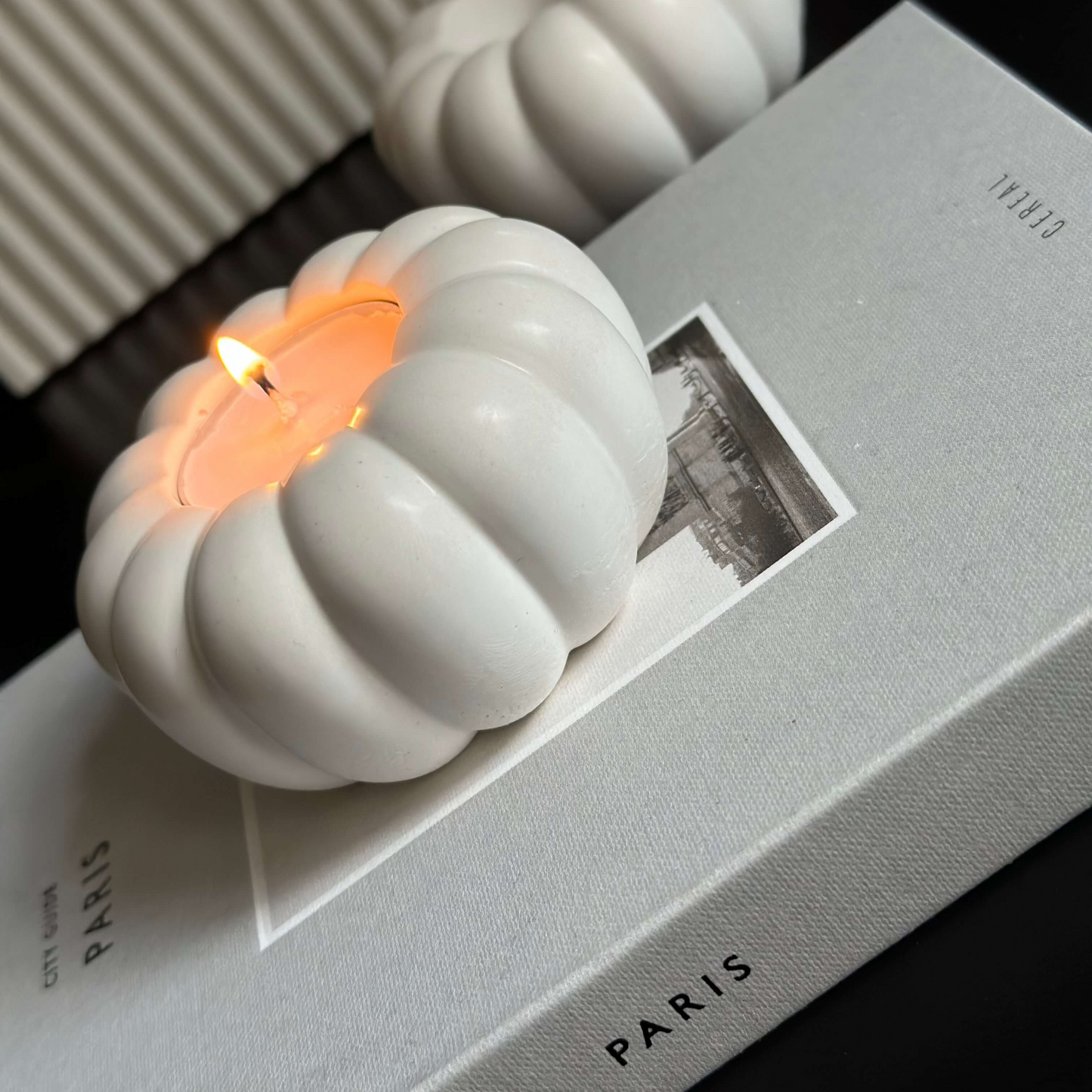 Pumpkin candle holder made from Jesmonite stone for autumn home decor