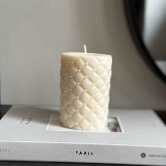 Quilted pillar candle decorative soy wax candle
