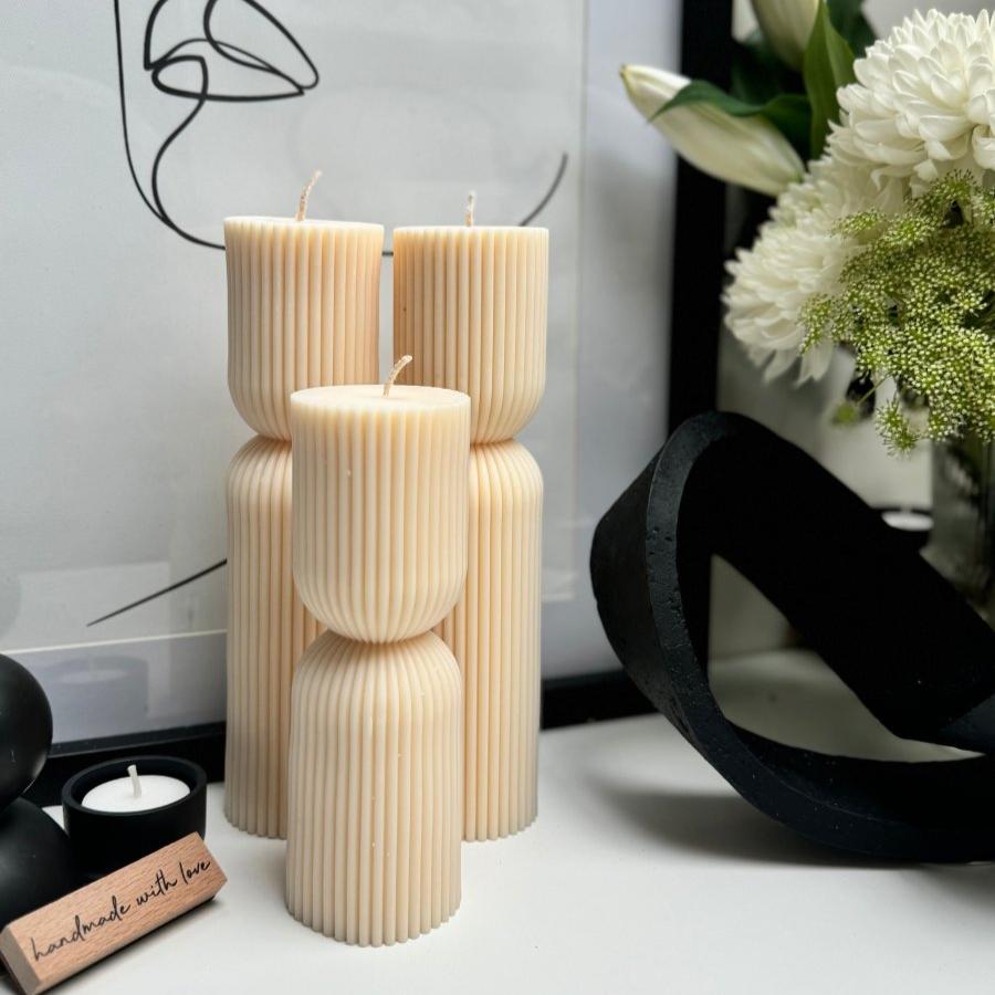 Ribbed Sculptured Pillar Candle - Designs by Inaya