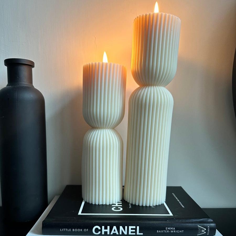 Ribbed Sculptured Pillar Candle - Designs by Inaya