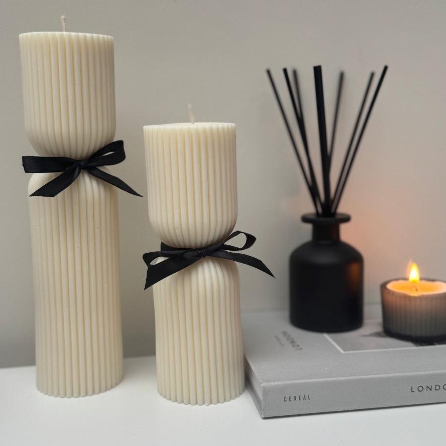 Ribbed Sculptured Pillar Candle - Designs by Inaya