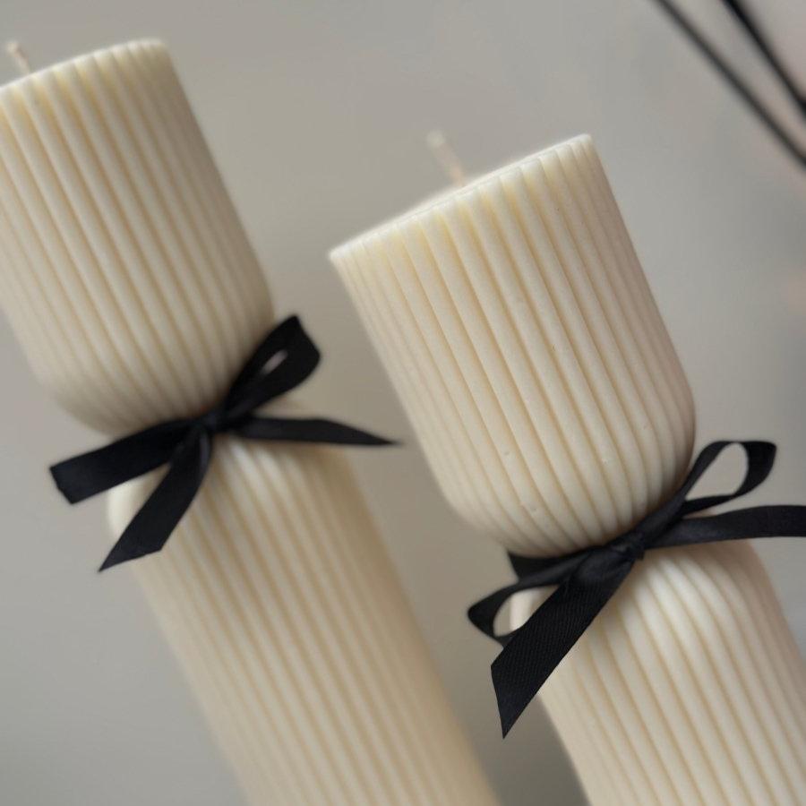 Ribbed Sculptured Pillar Candle - Designs by Inaya