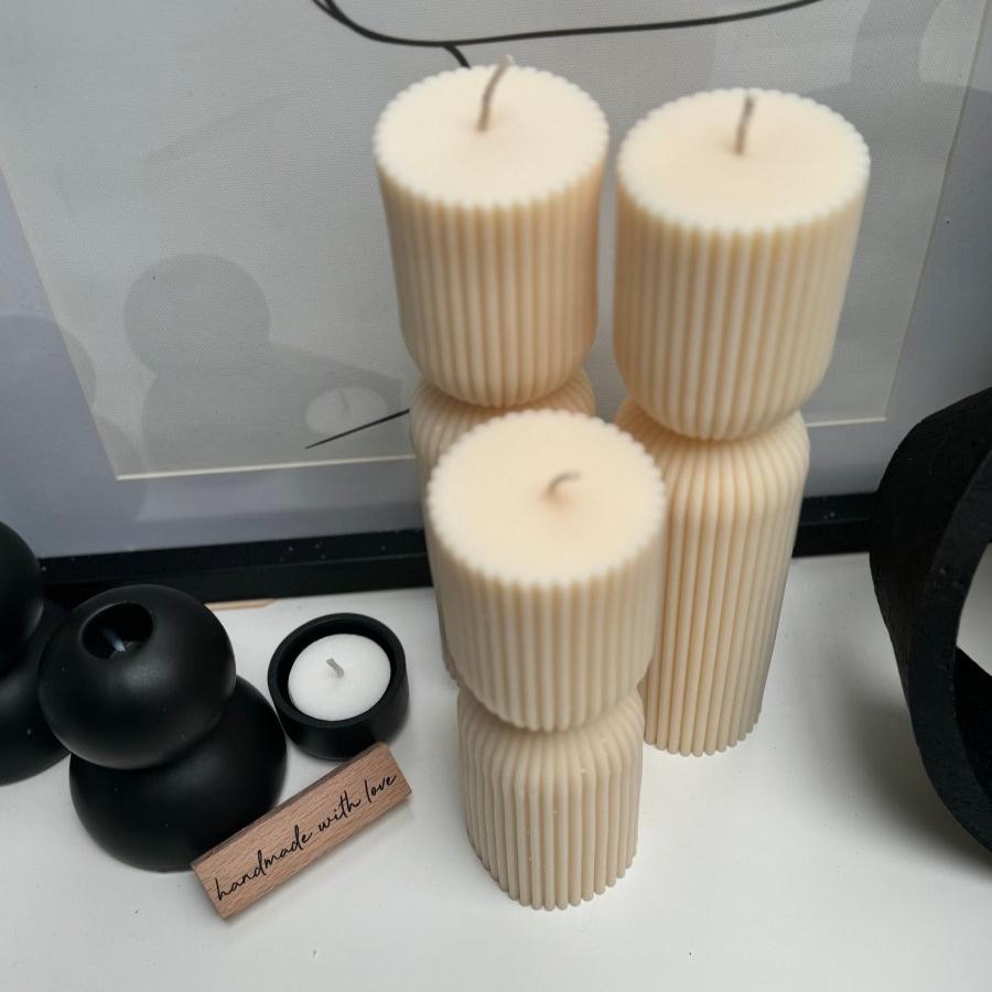 Ribbed Sculptured Pillar Candle - Designs by Inaya