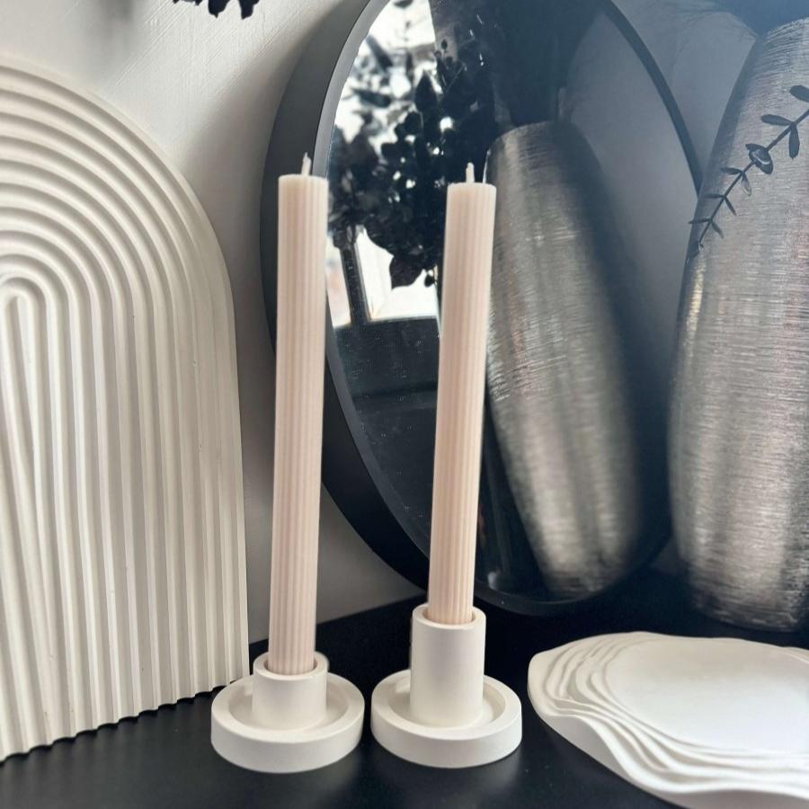 Textured taper candle dining table styling