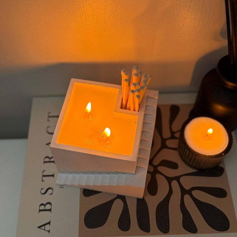 SANTORINI Stone Soy Wax Candle & Matchsticks Set 200g - Designs by Inaya