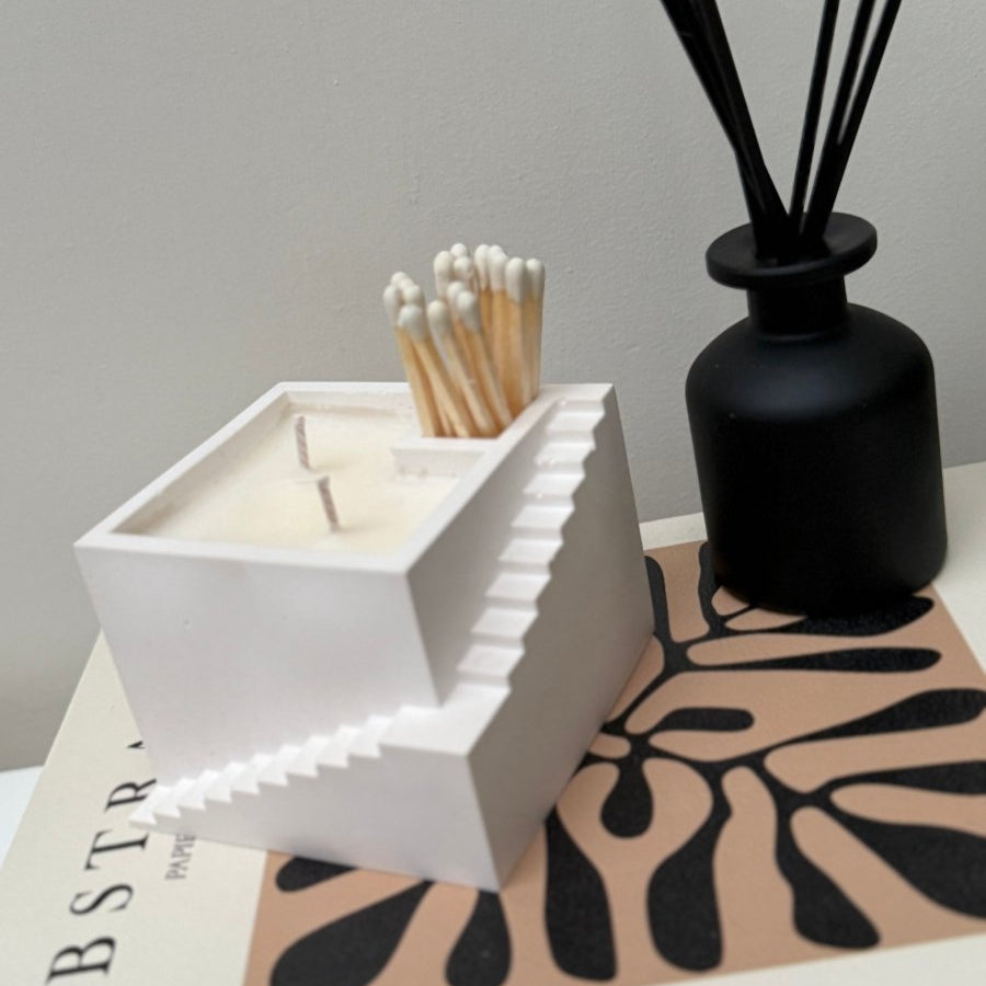 SANTORINI Stone Soy Wax Candle & Matchsticks Set 200g - Designs by Inaya