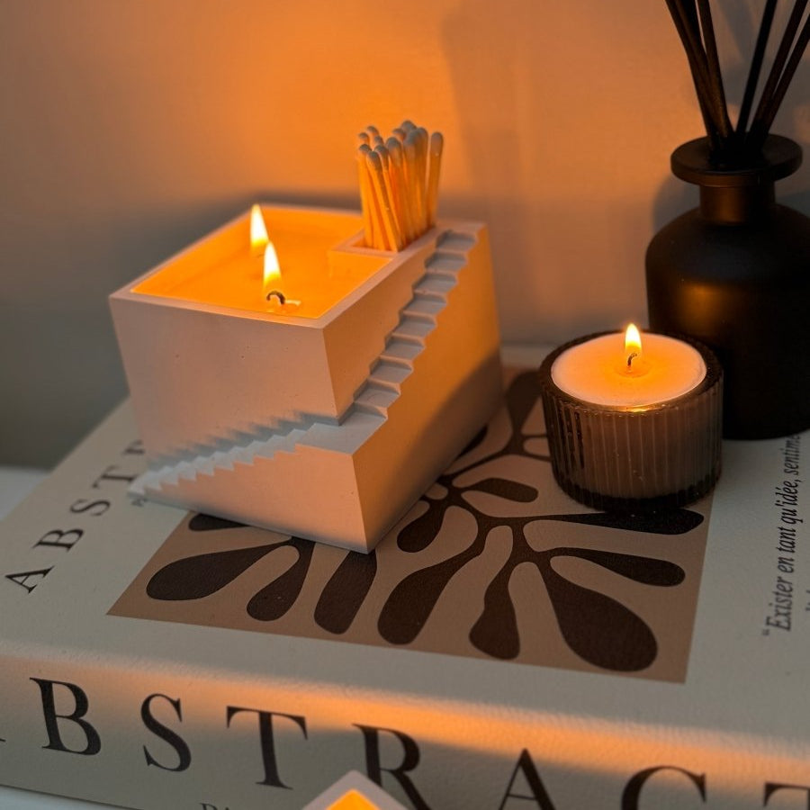 SANTORINI Stone Soy Wax Candle & Matchsticks Set 200g - Designs by Inaya