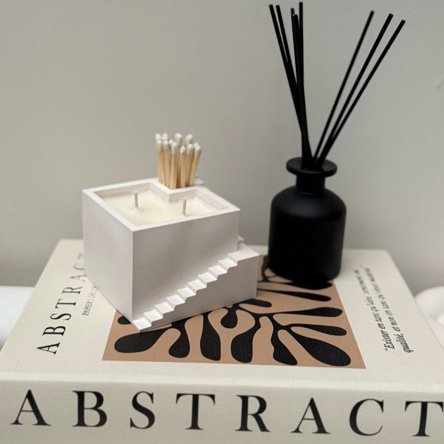 SANTORINI Stone Soy Wax Candle & Matchsticks Set 200g - Designs by Inaya