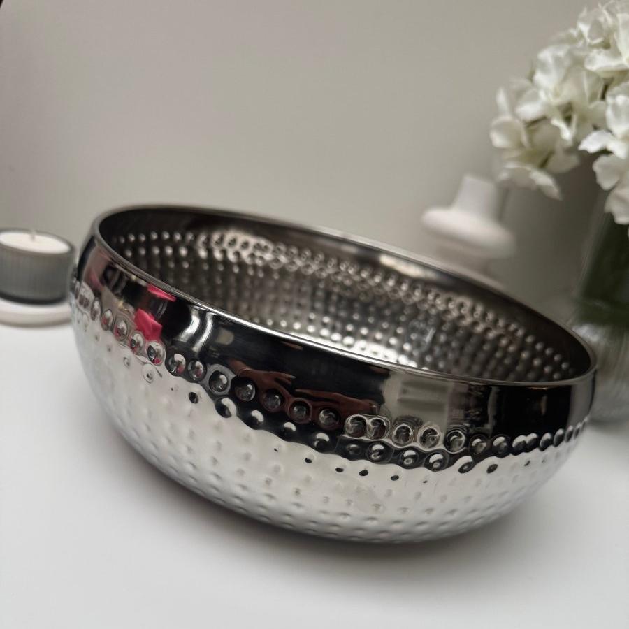 Silver Metal Hammered Extra Large Bowl - Designs by Inaya