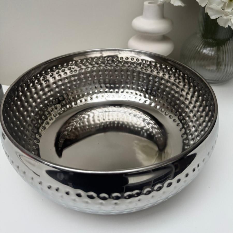 Silver Metal Hammered Extra Large Bowl - Designs by Inaya