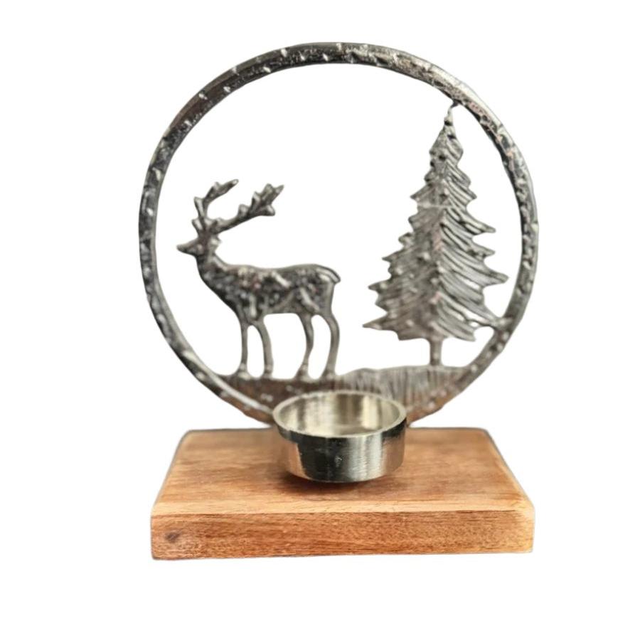 Silver Reindeer Scene Tealight Holder - Designs by Inaya