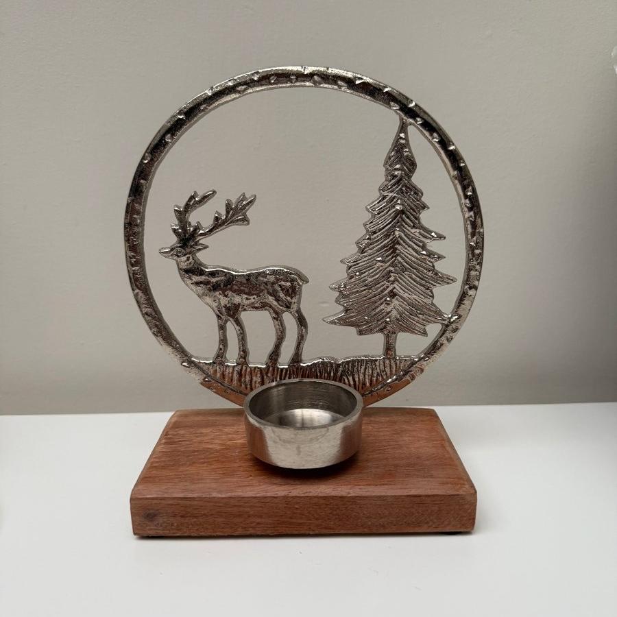 Silver Reindeer Scene Tealight Holder - Designs by Inaya