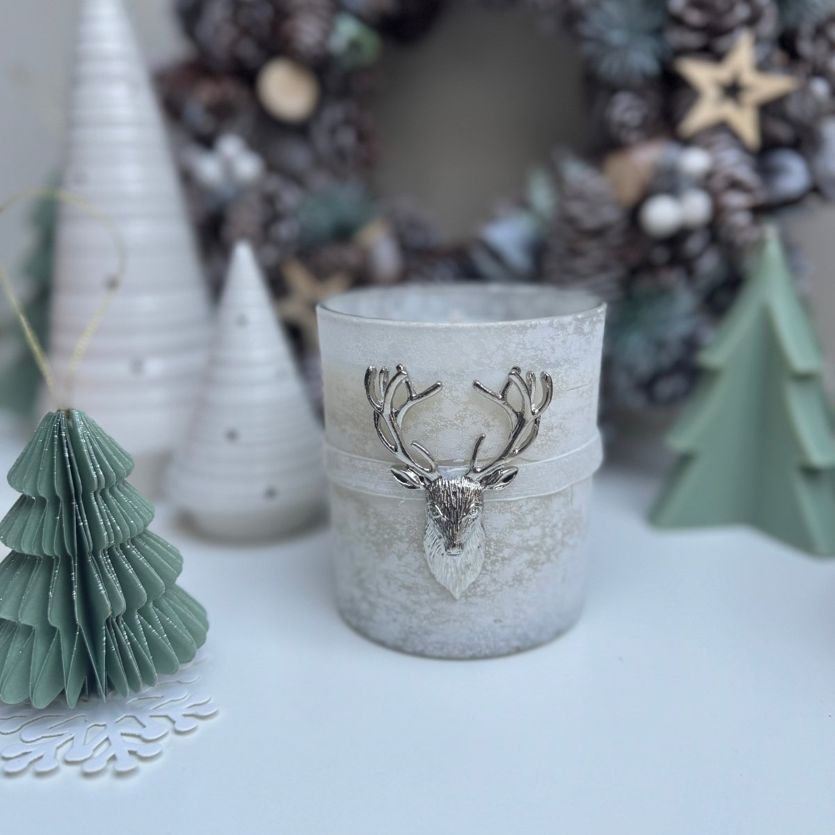 Glass Silver Stag Soy Wax Scented Candle Christmas Decoration Home Angel Fragrance Decor - Designs by Inaya
