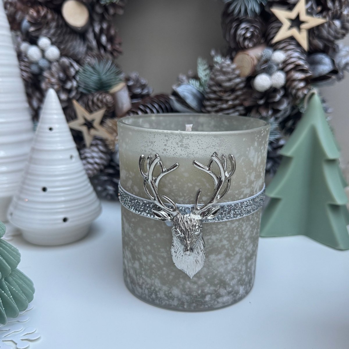 Glass Silver Stag Soy Wax Scented Candle Christmas Decoration Home Angel Fragrance Decor - Designs by Inaya