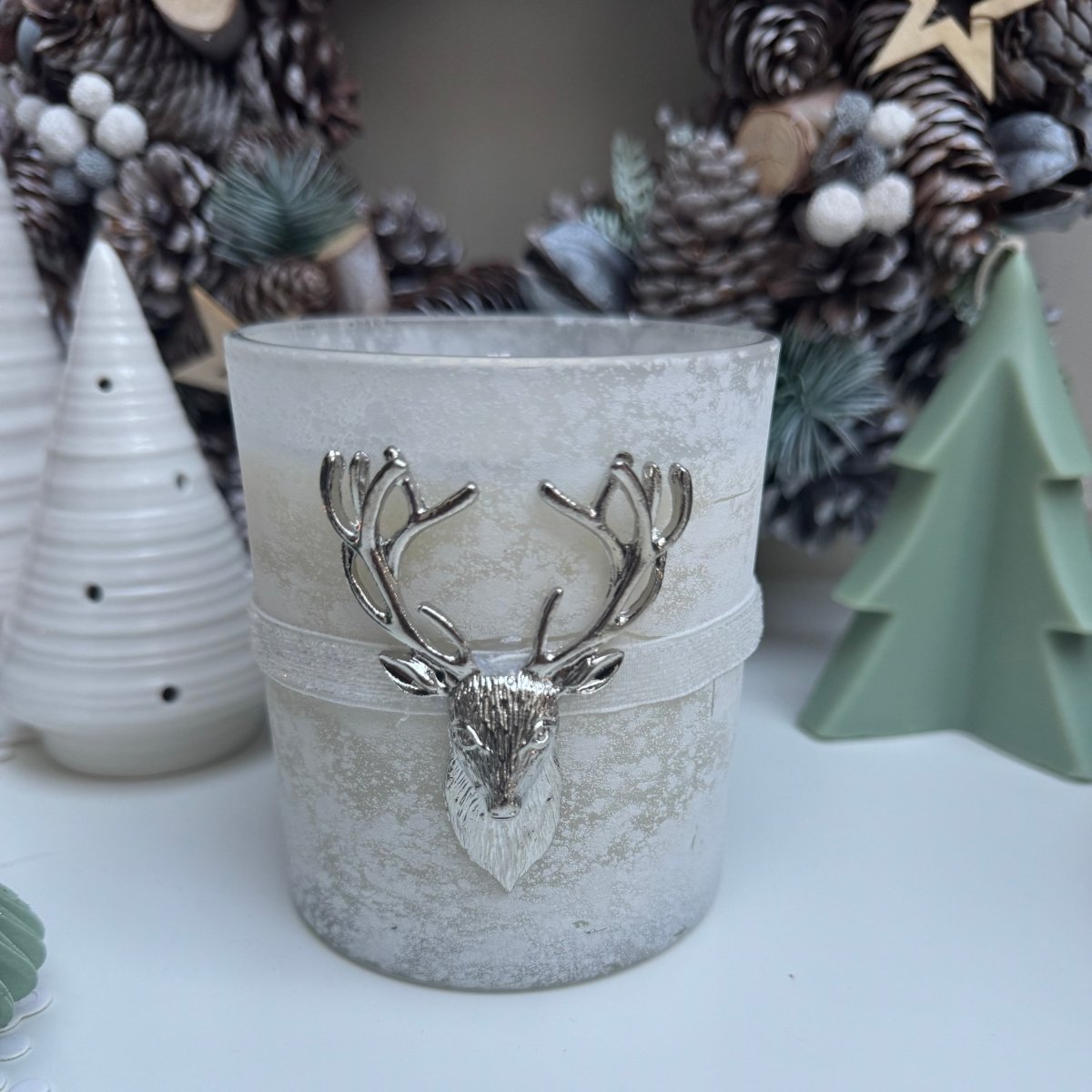 Glass Silver Stag Soy Wax Scented Candle Christmas Decoration Home Angel Fragrance Decor - Designs by Inaya