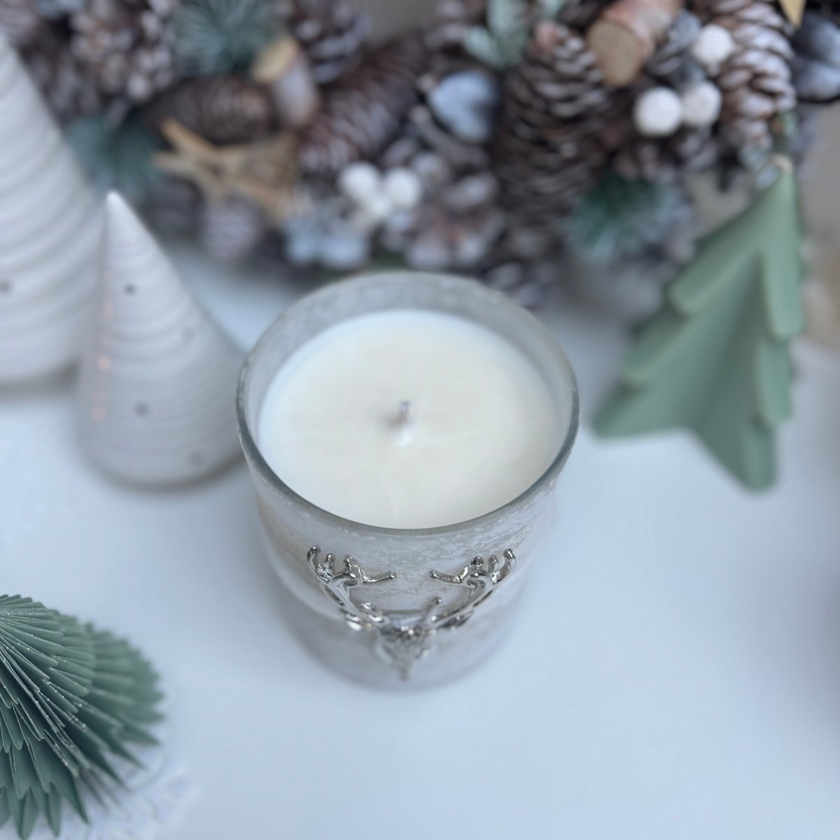 Glass Silver Stag Soy Wax Scented Candle Christmas Decoration Home Angel Fragrance Decor - Designs by Inaya
