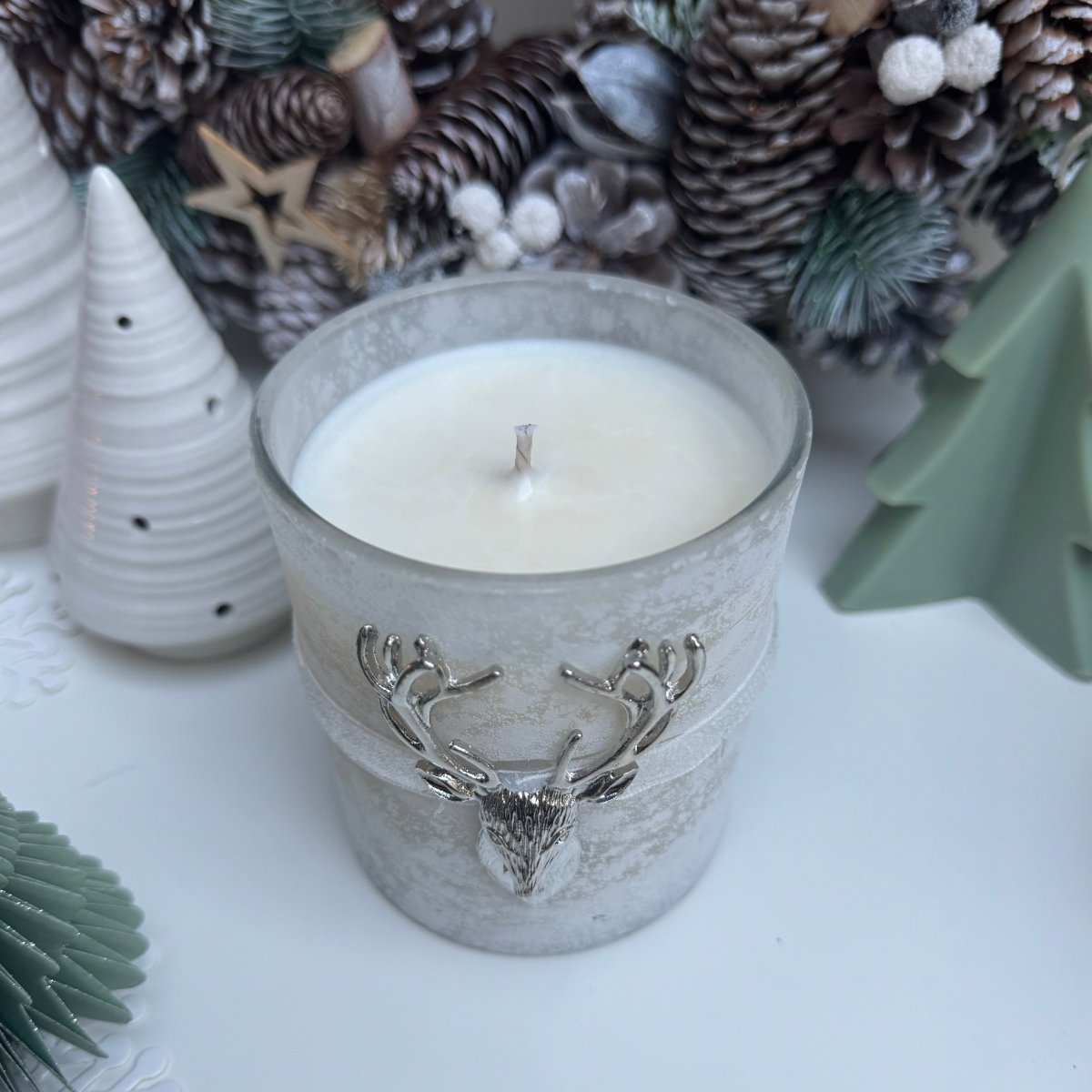 Glass Silver Stag Soy Wax Scented Candle Christmas Decoration Home Angel Fragrance Decor - Designs by Inaya